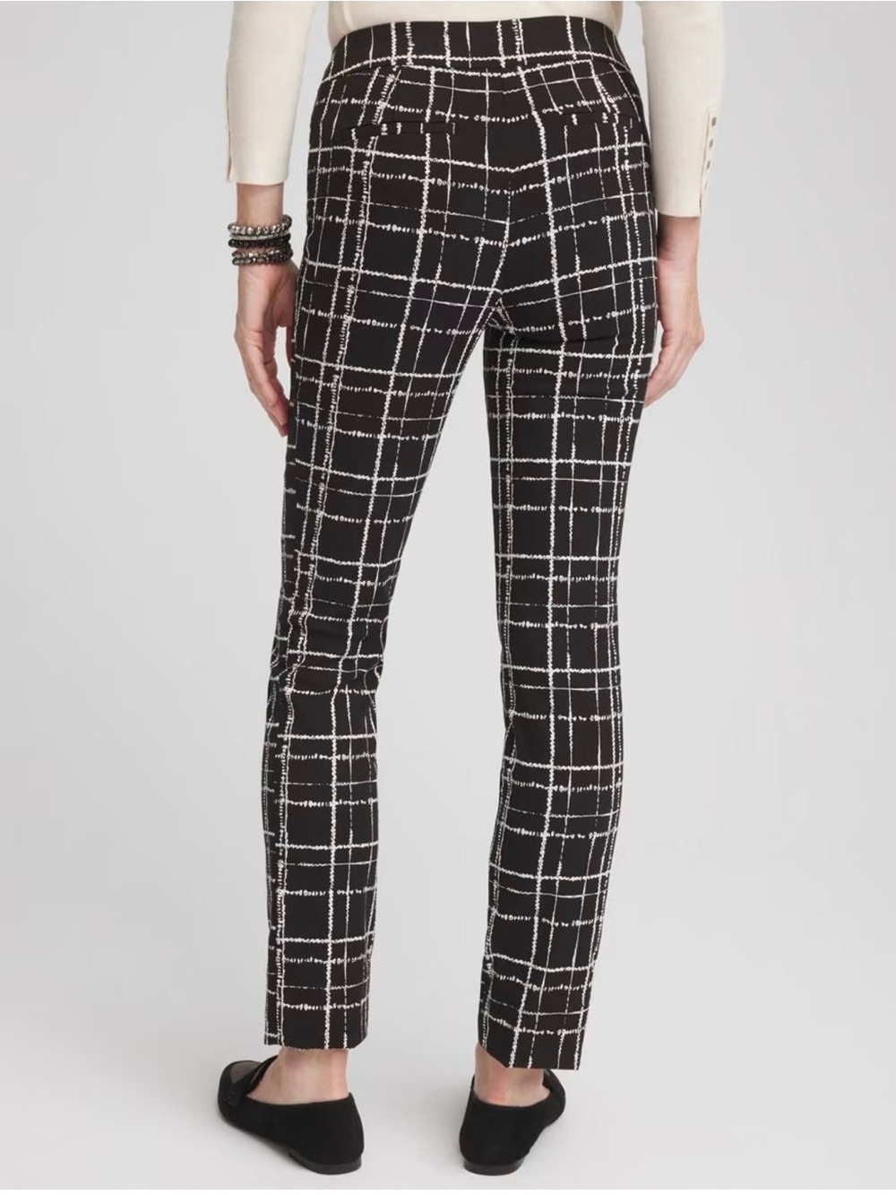 Chicos Brigitte Plaid Slim Ankle Pants In Black & White, Size .5 (6), NWOT - Picture 2 of 7